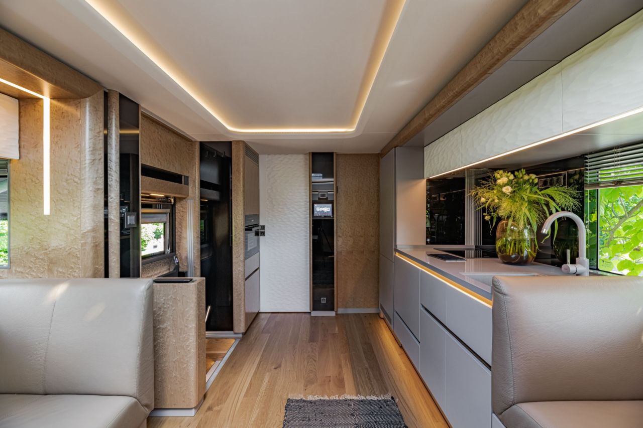 drool over dembell side storage luxury motorhome with garage for your motorcycle 16