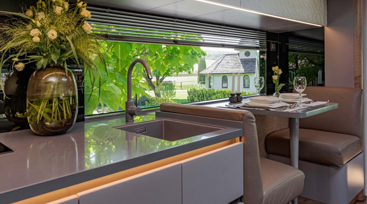 drool over dembell side storage luxury motorhome with garage for your motorcycle 17