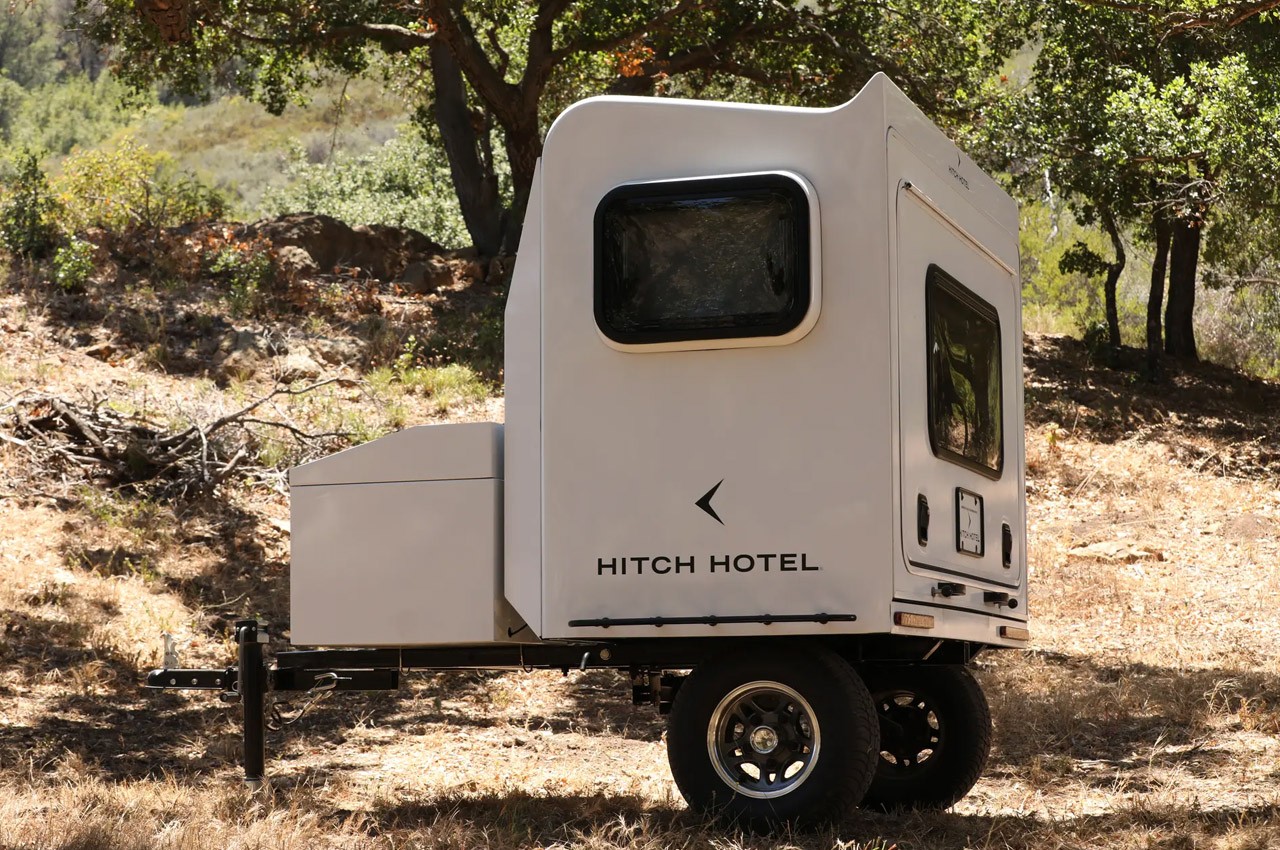 hitch hotel traveler is a box on wheels that expands into your hotel room at camp 14