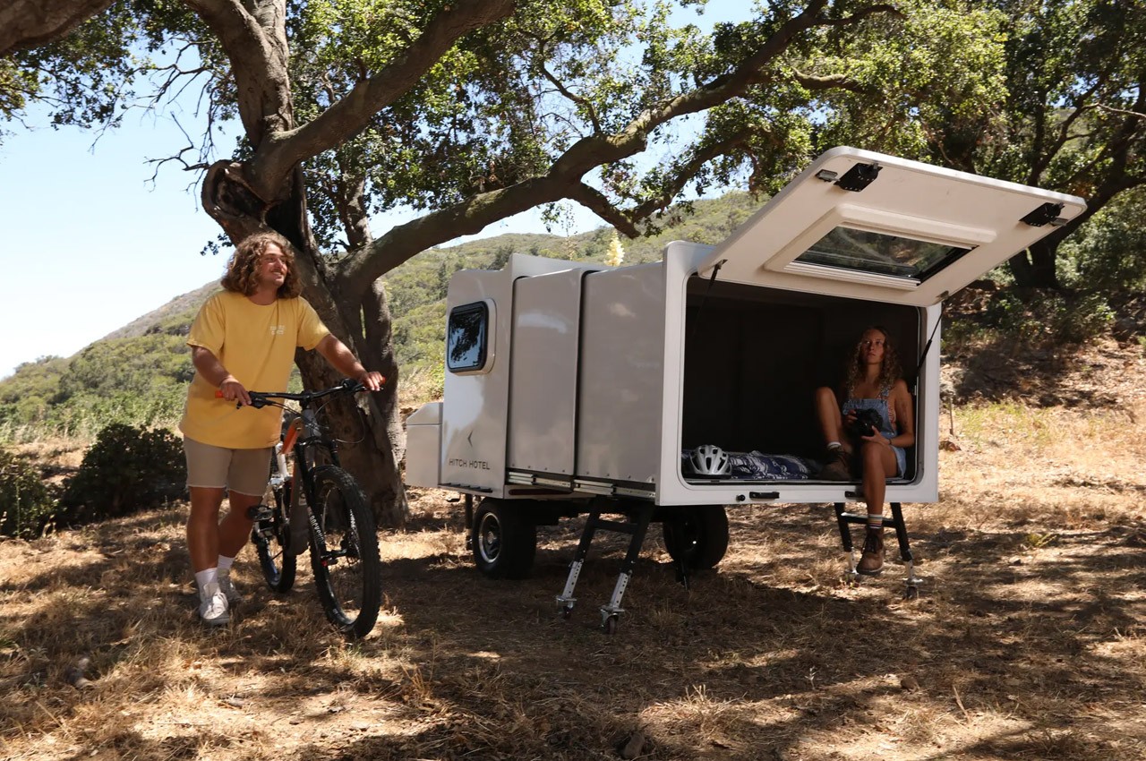 hitch hotel traveler is a box on wheels that expands into your hotel room at camp 5