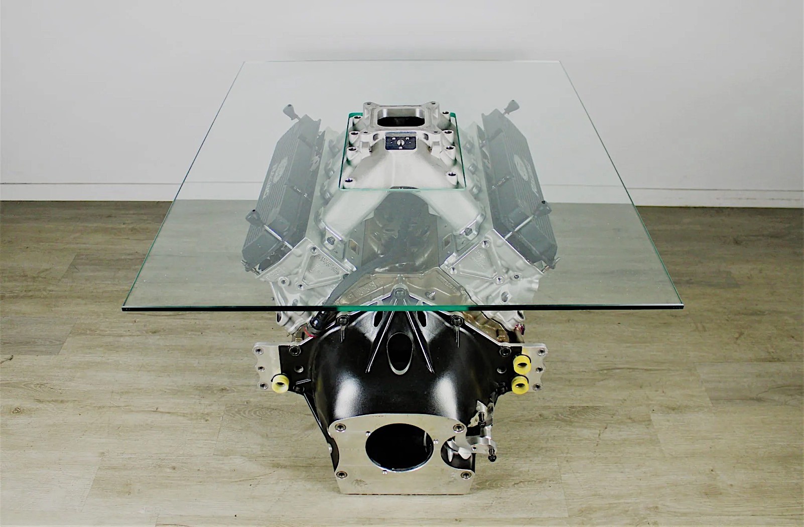 someone made a coffee table out of a roush yates nascar engine thing weighs 425 pounds 6