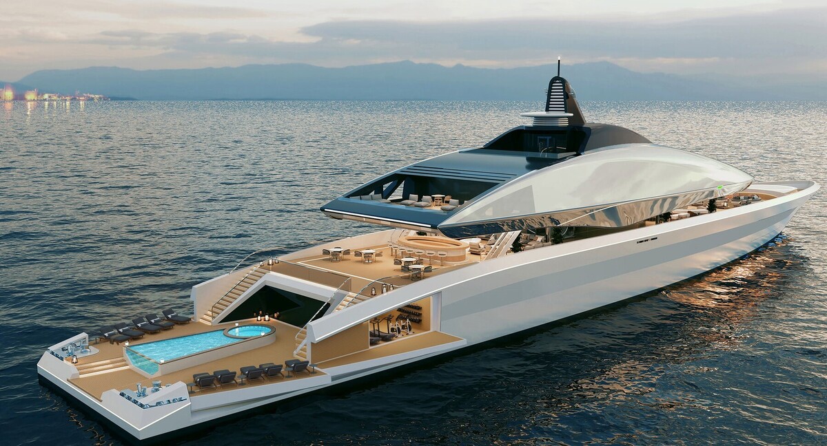futuristic superyacht concept project med boasts a unique floating superstructure 12