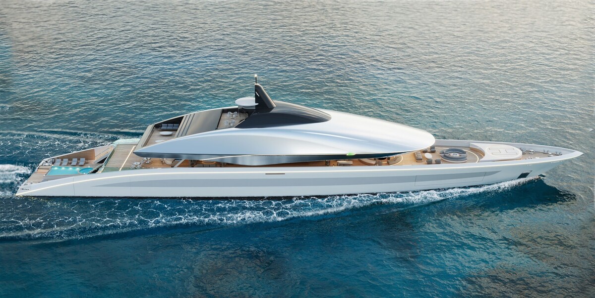 futuristic superyacht concept project med boasts a unique floating superstructure 13