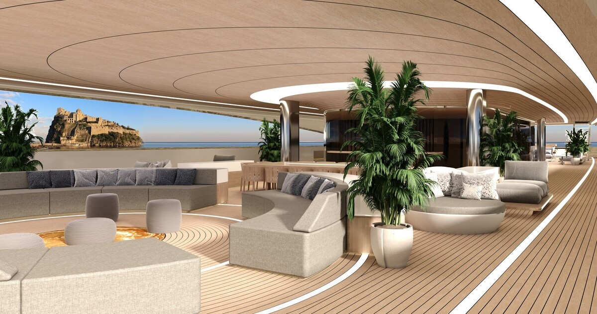 futuristic superyacht concept project med boasts a unique floating superstructure 7