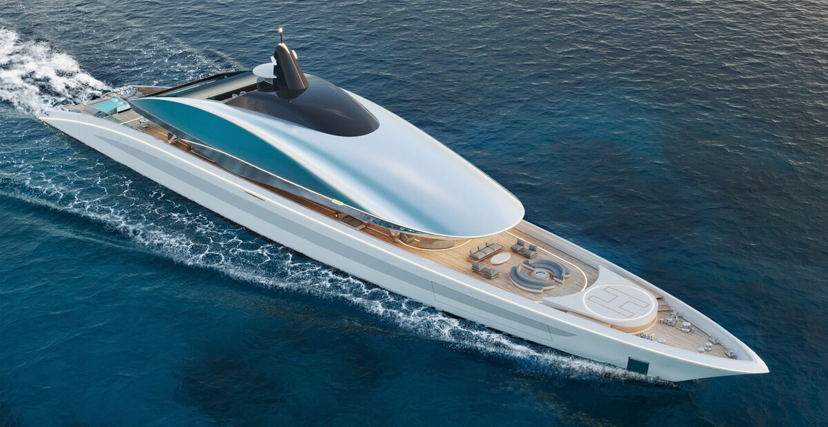 futuristic superyacht concept project med boasts a unique floating superstructure 8