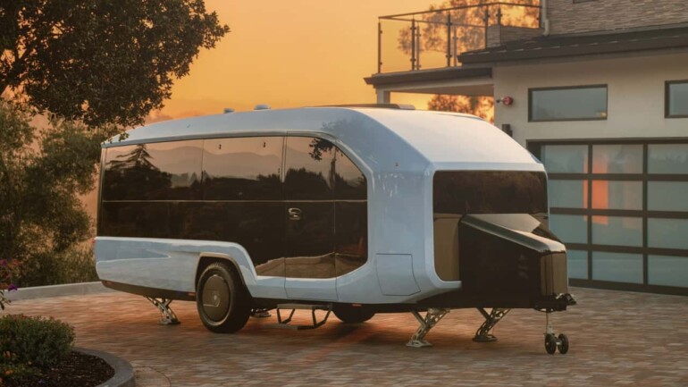 pebble flow all electric travel trailer exterior shots