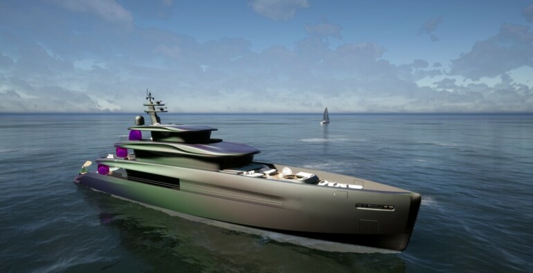 the astne superyacht concept boasts super sleek profile with magenta structural elements 10