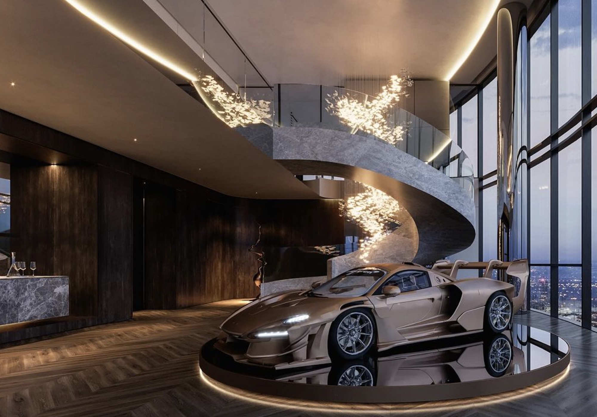 this is how the mclaren lifted by crane to a 57 floor penthouse looks in the living room 225085 1